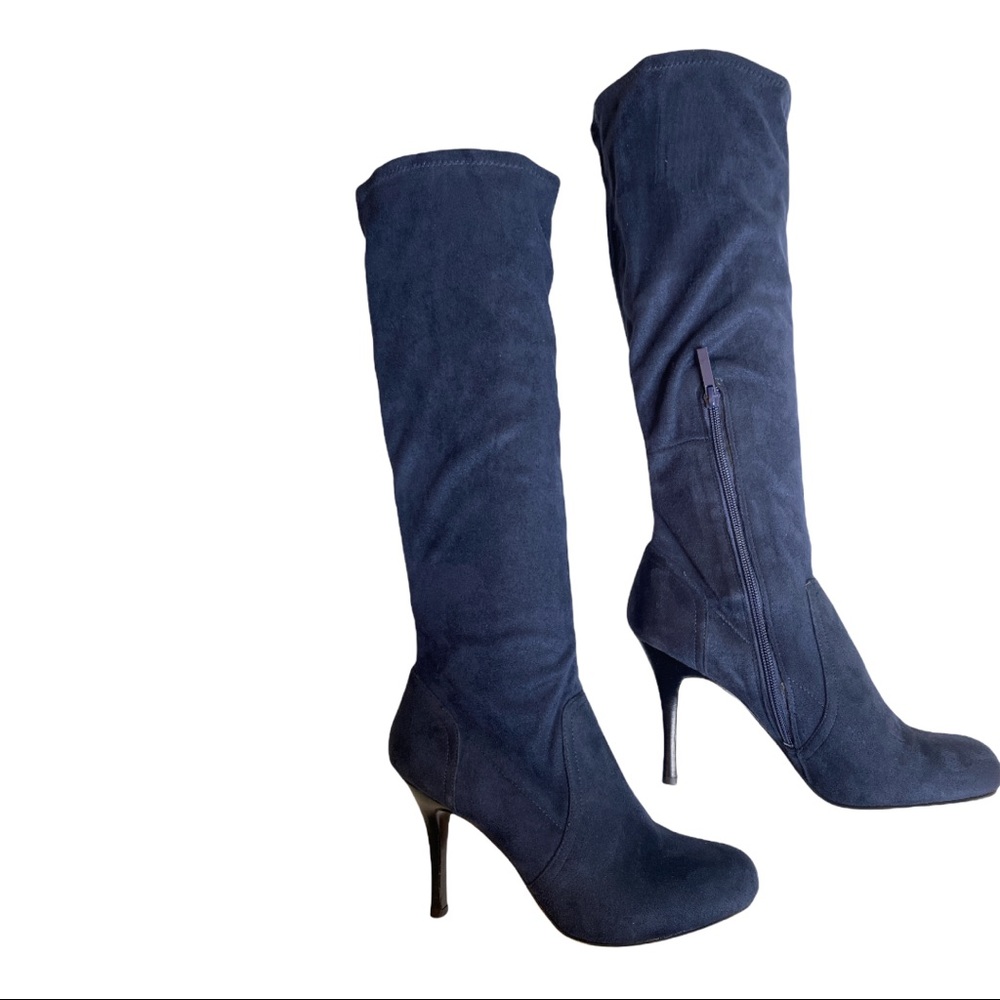NEW NINE WEST GOFIG NAVY FABRIC BOOTS 9.5